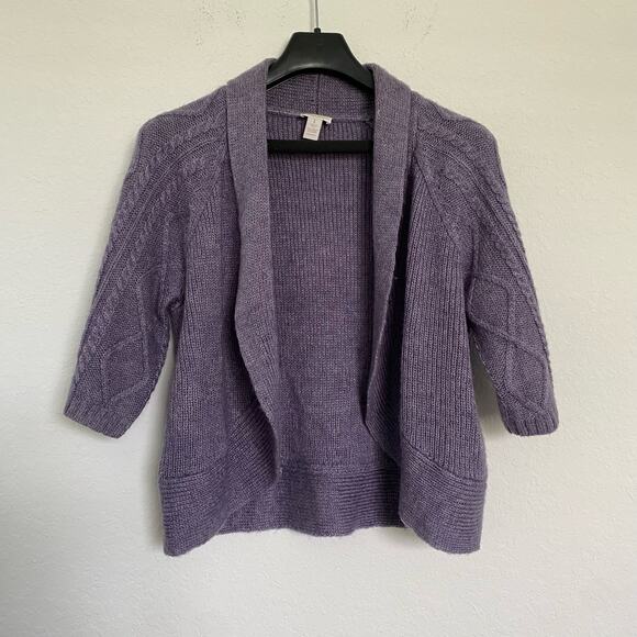 Chico’s Women’s 1 Medium Purple 3/4 Sleeve Cable Knit Cardigan Sweater - Picture 1 of 5